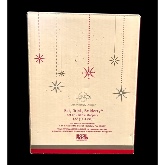 Lenox Eat Drink Be Merry Set Of 2 Bottle Stoppers 4.5" Red & Silver Xmas Decor - Picture 3 of 4